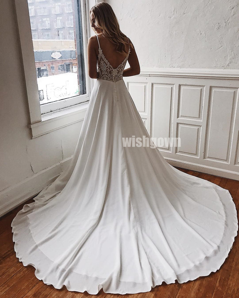 A-line Spaghetti Strap Long Wedding Dresses YH1110