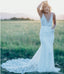 Affordable Mermaid Lace V Neck Elegant V Back Long Wedding Dresses, BW156 - Wish Gown