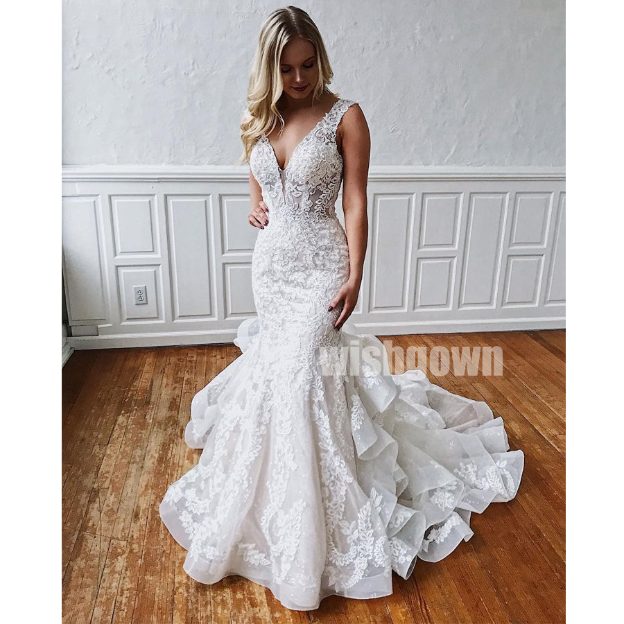 Lace Mermaid Open Back Long Wedding Dresses YH1111