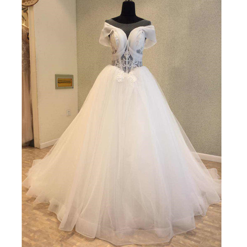 Charming Unique Cap Sleeves Cheap Bridal Long Wedding Dresses, WG1239 - Wish Gown