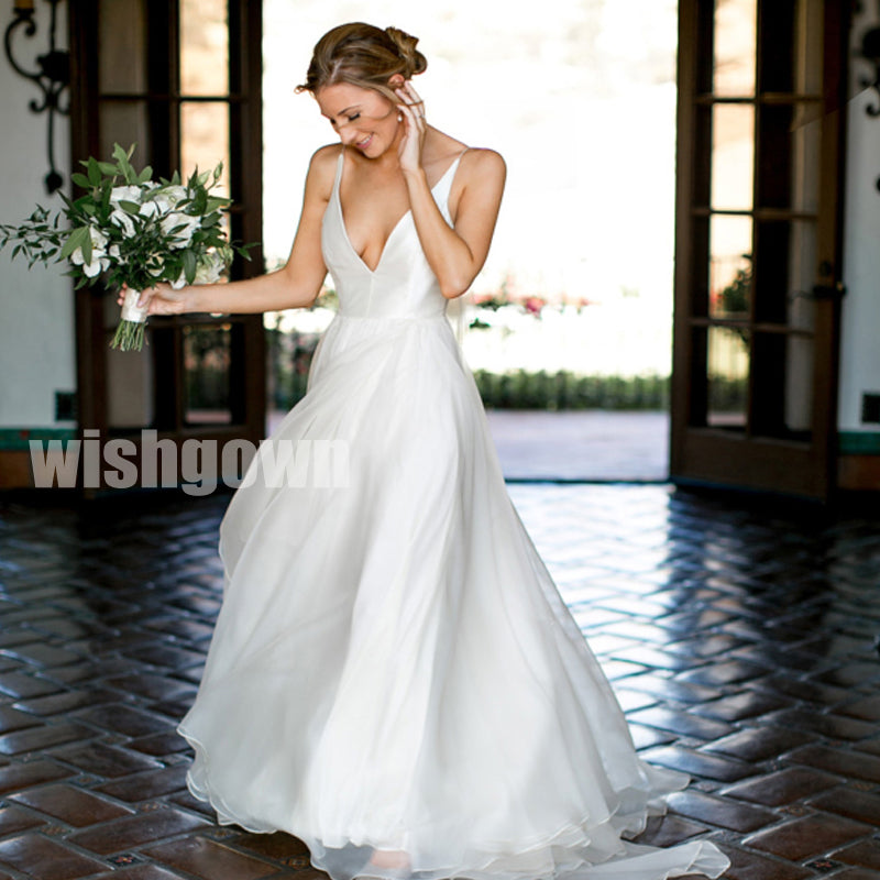 A-line Spaghetti Strap Long Wedding Dresses YH1124