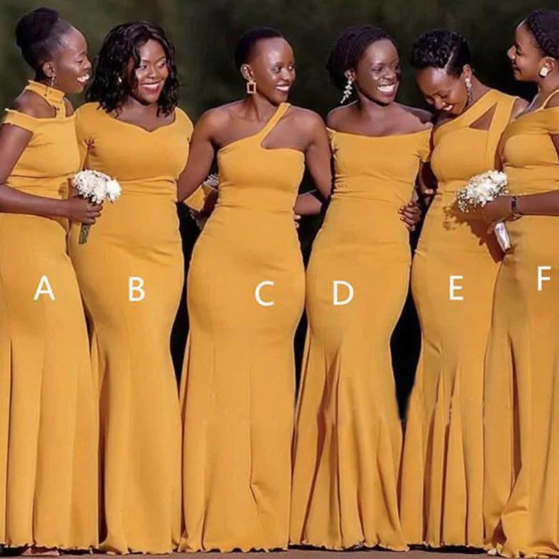 Mismatched Simple Yellow Mermaid Long Bridesmaid Dresses Online, WGM152